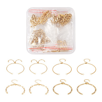 16Pcs 4 Style Adjustable 304 Stainless Steel Chain Link Bracelets Making, Golden, 5-3/4~10-1/2 inch(14.5~26.6cm), 4pcs/style