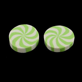 Flat Round Handmade Polymer Clay Cabochons, Light Green, 20~21x5mm