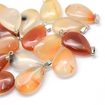 Teardrop Dyed Natural Agate Pendants, with Platinum Tone Brass Findings, 25~29x16~17x5~6mm, Hole: 2x7mm