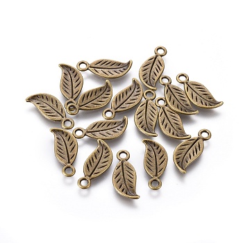 Tibetan Style Alloy Charms, Leaf, Lead Free and Cadmium Free, Antique Bronze, 17x8mm, Hole: 2mm