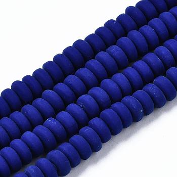 Handmade Polymer Clay Beads Strands, for DIY Jewelry Crafts Supplies, Flat Round, Dark Blue, 6~7x3mm, Hole: 1.5mm, about 113~116pcs/strand, 15.55 inch~16.14 inch(39.5~41cm)