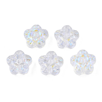 Transparent Electroplate Glass Beads, AB Color Plated, Flower, Clear AB, 12.5x13x6mm, Hole: 1mm