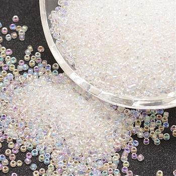 8/0 Round Glass Seed Beads, Grade A, Transparent Colours Rainbow, Clear, 2.8~3.2mm, Hole: 1.0mm, about 15000pcs/pound