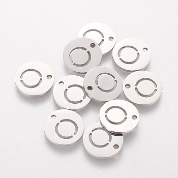 Non-Tarnish 201 Stainless Steel Charms, Flat Round with Letter, Stainless Steel Color, Letter.O, 12x1mm, Hole: 1.5mm