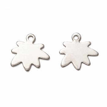 201 Stainless Steel Pendants, Laser Cut, Leaf, Stainless Steel Color, 14.5x14.5x1mm, Hole: 1.8mm