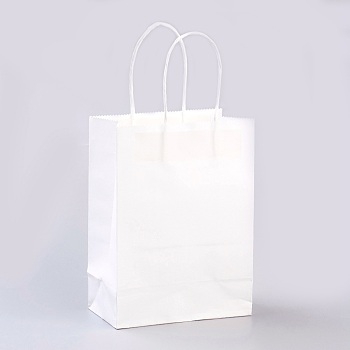 Pure Color Kraft Paper Bags, Gift Bags, Shopping Bags, with Paper Twine Handles, Rectangle, White, 27x21x11cm