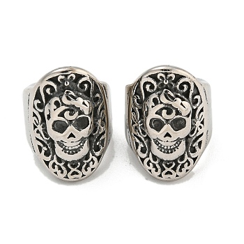 316 Surgical Stainless Steel Beads, Large Hole Beads, Skull, Antique Silver, 16x11x13mm, Hole: 8mm