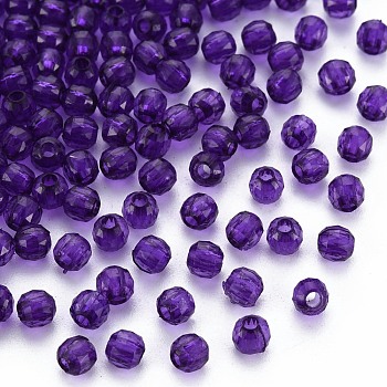 Transparent Acrylic Beads, Faceted, Round, Purple, 4x4mm, Hole: 1.5mm, about 16100pcs/500g