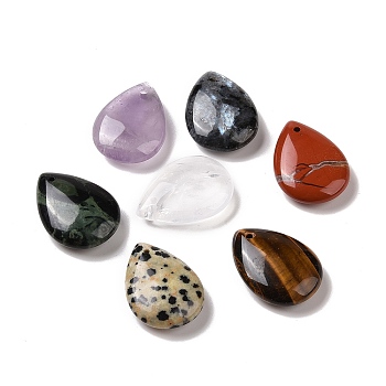 Natural Mixed Stone Pendants, Teardrop Charms, 25x18x7mm, Hole: 1mm