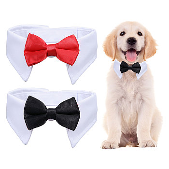 2Pcs 2 Colors Cat Dog Cotton Bowknot Collars, Pet's Bow Tie, Pet Bowknot Necktie, Mixed Color, 71x375x15.5mm, 1pc/color