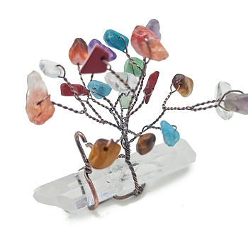 Natural Gemstone Chips Tree of Life Decorations, with Nuggets Gemstone Base and Copper Wire Feng Shui Energy Stone Gift for Women Men Meditation, 50x18x45mm