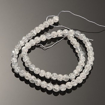 Synthetic Crackle Quartz Round Beads Strands, Clear, 6mm, Hole: 1.2mm, about 67pcs/strand, 15.5 inch
