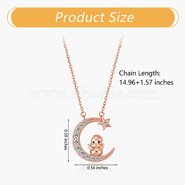 Chinese Zodiac Necklace Chicken Necklace 925 Sterling Silver Rose Gold Rooster on the Moon Pendant Charm Necklace Zircon Moon and Star Necklace Cute Animal Jewelry Gifts for Women(JN1090J)-2