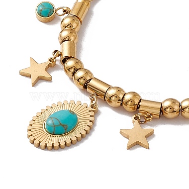 Synthetic Turquoise Charm Bracelet with Round Snake Chains(BJEW-P284-03A-G)-2