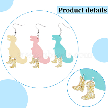 anattasoul 3 пары 3 цветов динозавра и акриловые серьги с подвесками на высоком каблуке(EJEW-AN0002-79)-3