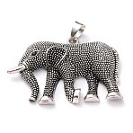 Enamel Style Alloy Big Pendants, with Rhinestone, Elephant, Antique Silver, 39x56x8mm, Hole: 7.5x6.5mm(PALLOY-P229-01AS)
