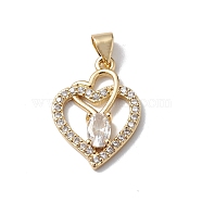 Brass Micro Pave Cubic Zirconia Pendants, Cadmium Free & Lead Free, Real 18K Gold Plated, Long-Lasting Plated, Interlocking Heart Charm, Clear, 21x15x3.5mm, Hole: 5x3mm(KK-E003-03G)