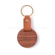 Wooden & Imitation Leather Pendant Keychain, with Iron Rings, Round, 11cm(PW23041898670)