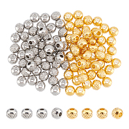 100Pcs 2 Color 304 Stainless Steel Beads, Textured, Round, Golden & Stainless Steel Color, 4x3.5mm, Hole: 1.5mm, 50pcs/color(STAS-UN0036-81)