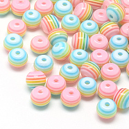 Transparent Stripe Resin Beads, Round, Pink, 8mm, Hole: 2mm(X-RESI-S345-8mm-09)