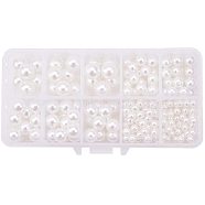 ABS Plastic Imitation Pearl Beads, Half Drilled Beads, Round, White, 13.5x7x3cm, 5~12mm, Half Hole: 1~1.6mm, 220pcs/set(OACR-PH0001-15)