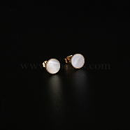 304 Stainless Steel Flat Round Stud Earrings, with Natural Shell, Golden, 8mm(HE4453-1)