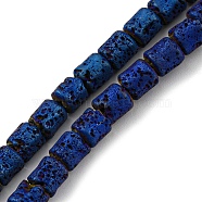 Electroplated Natural Lava Rock Beads Strands, Column, Blue Plated, 4~4.5x2~2.5mm, Hole: 1mm, about 154pcs/strand, 16.54''(42cm)(G-Z032-J03-11C)