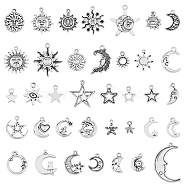 Tibetan Style Alloy Pendants, Sun & Moon & Star Charms, Antique Silver, 11~32x8~24x1.5~4mm, Hole: 1.8mm, 37pcs/set, 2 sets/box(FIND-HY0002-85)