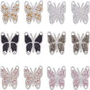Butterfly Rhinestone Patches, Iron/Sew on Appliques, Costume Accessories, for Clothes, Bag Pants, Shoes, Cellphone Case, Mixed Color, 62x62x4mm, 6 colors, 2pcs/color, 12pcs/box(DIY-FG0001-36)