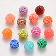 Synthetic Coral Beads, Dyed, Imitation Jade, Round Carved with Flower, Mixed Color, 10mm, Hole: 1.6mm(CORA-R018-13)