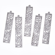 304 Stainless Steel Pendants, Laser Cut, Rectangle, Stainless Steel Color, 37x7x1mm, Hole: 0.8mm(STAS-S116-012P)