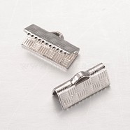 Rectangle 304 Stainless Steel Ribbon Crimp Ends, Stainless Steel Color, 5x13mm, Hole: 1x2.5mm(STAS-L183-07)