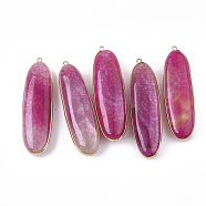 Natural Agate Big Pendants, with Brass Findings, Dyed, Oval, Golden, Fuchsia, 73~74x20~22x12~16mm, Hole: 2mm(G-S344-64C)