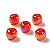 UV Plating Rainbow Iridescent Crackle Acrylic Beads, Column, Red, 14x15mm, Hole: 3.2mm(PACR-M002-04B)