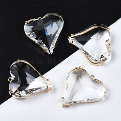 Transparent Glass Pendants, with Light Gold Tone Brass Findings, Long-Lasting Plated, Faceted, Heart, Clear, 27.5x25x7.5mm, Hole: 1.4mm(X-GLAA-Q088-022)