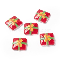 Christmas Themed Opaque Resin Cabochons, Square Gift Box, Red, 18.5x19x4.5mm(CRES-P022-06)
