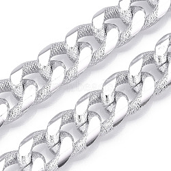 Aluminum Textured Curb Chains, Diamond Cut Cuban Link Chains, Unwelded, Platinum, 18x14x4mm(CHA-N003-43P)