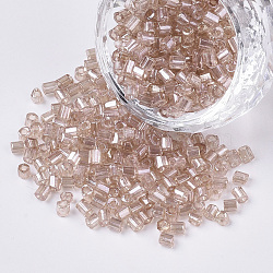 8/0 Two Cut Glass Seed Beads, Hexagon, Transparent Colours Luster, Rosy Brown, 2.5~3x2.5mm, Hole: 0.9mm, about 15000pcs/bag(SEED-S033-15A-08)