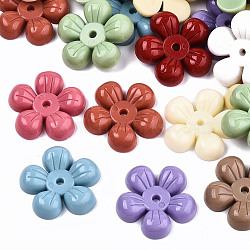Opaque Resin Beads, Flower, Mixed Color, 30x30.5x6.5mm, Hole: 2mm(RESI-T048-11B)