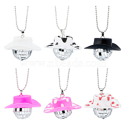 6Pcs 6 Style Plastic Cap with Glass Disco Ball Pendant Necklace, Platinum Iron Jewelry, Mixed Color, 28.54 inch(72.5cm), 1Pc/style(NJEW-DC0001-02)
