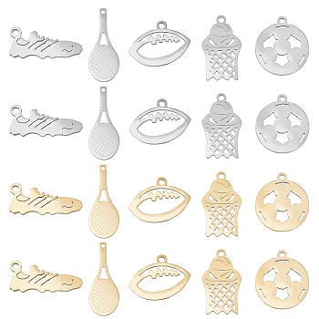 DICOSMETIC 20Pcs 10 Style Ion Plating(IP) 201 Stainless Steel Pendants, Laser Cut, Mixed Shapes, Golden & Stainless Steel Color, 2pcs/style
