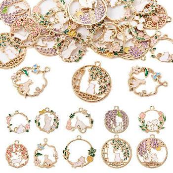 20Pcs 10 Style Alloy Enamel Pendants, with Rhinestone, Golden, Flat Round & Ring with Cat, Mixed Color, 23~30.5x22~28x2mm, Hole: 1.8~2mm, 2pcs/style