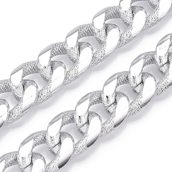 Aluminum Textured Curb Chains, Diamond Cut Cuban Link Chains, Unwelded, Platinum, 18x14x4mm