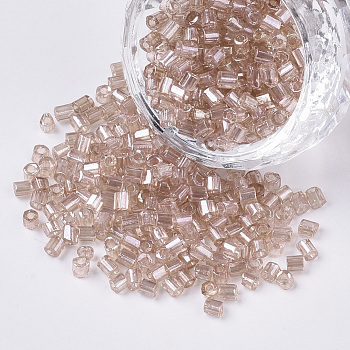 8/0 Two Cut Glass Seed Beads, Hexagon, Transparent Colours Luster, Rosy Brown, 2.5~3x2.5mm, Hole: 0.9mm, about 15000pcs/bag