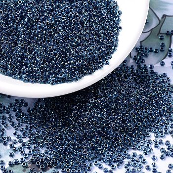 MIYUKI Round Rocailles Beads, Japanese Seed Beads, 11/0, (RR347) Dark Blue Lined Aqua AB, 2x1.3mm, Hole: 0.8mm, about 1111pcs/10g