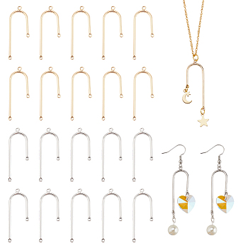 Elite 20Pcs 2 Colors Rack Plating Brass Pendants, Long-Lasting Plated, Cadmium Free & Lead Free, Staff Charms, Platinum & Golden, 37.5x14.5x1.5mm, Hole: 1.5mm and 1.2mm, 10pcs/color