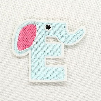 Computerized Embroidery Cloth Iron on/Sew on Patches, Costume Accessories, Appliques, Letter, Pale Turquoise, Letter.E, 42x50mm
