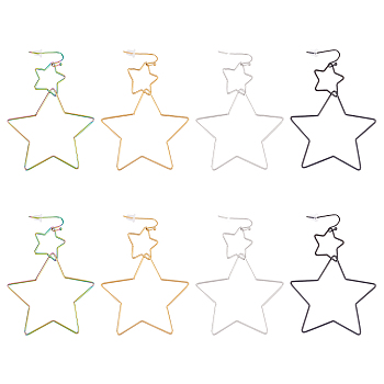 Unicraftale 4 Pairs 4 Colors Interlock Double Open Star Dangle Earrings, Ion Plating(IP) 304 Stainless Steel Wire Wrap Large Geometry Drop Earrings for Women, Mixed Color, 75mm, Pin: 0.6mm, 1pair/color
