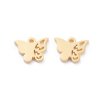 304 Stainless Steel Charms, Laser Cut, Butterfly, Golden, 8x10x1mm, Hole: 1.2mm