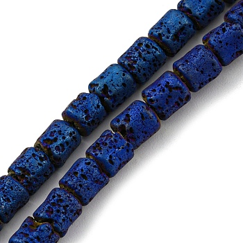 Electroplated Natural Lava Rock Beads Strands, Column, Blue Plated, 4~4.5x2~2.5mm, Hole: 1mm, about 154pcs/strand, 16.54''(42cm)